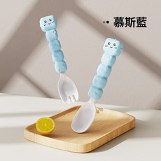 寶寶輔食碗家用不鏽鋼嬰兒保溫碗防摔防燙兒童吃飯專用碗禮品批發, 1個, 方糖叉勺慕斯藍(2支裝):1個