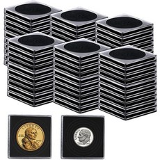 수집가용 ZYNERY 60 팩 동전 홀더 수집 용품 실버 달러 하프 캡슐 조절 가능한 개스킷이 있는 진열 상자2025303540mm, Black