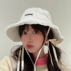 투니스 여성 워싱 트리밍 버킷햇, 화이트