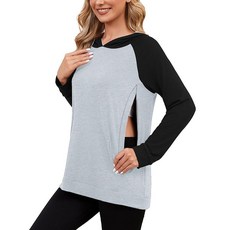 Liu & Qu 모유 수유용 여성용 수유 스웨트셔츠 숨겨진 지퍼 긴소매 임산부 후디 캐주얼 의류 그레이블랙. XL 106347