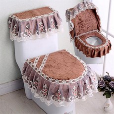 [다있지롱] 이태리 벨벳 레이스 지퍼 변기 매트 세트, 브라운 플로럴 페이퍼 3개 세트, 1세트