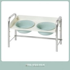 모던 철제 반려동물 식기 스텐인레스 식탁 물그릇, 소형 그릇직경12.5cm 300ml, 1개, 이중 받침 세트 연두색+연두색