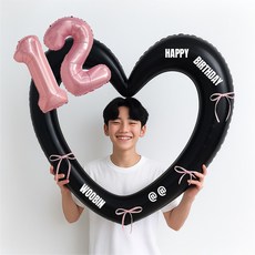 해피제이니 핑크 숫자 대형 하트풍선 생일파티용품세트(프리레터링 시트지 포함), 1세트, 12 블랙하트