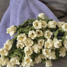 肥婆奶奶 花束毯子 diy材料包 母親節禮物 變身毛毯花束 花束杯墊 玫瑰花毯 畢業禮物 編織毯子 花束毯, 1個, 黃鈴蘭花毯(材料包+教學影片), 黃鈴蘭