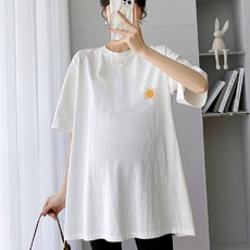 AIRASI 여성 임산복 빅사이즈 루즈핏 라운드넥 순면 반팔 프린트 티셔츠