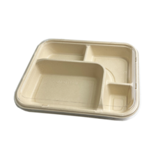 盒作社 植物纖維四格餐盒(1件50組) 外送餐盒/外帶餐盒/一次性餐盒/免洗餐具/環保餐盒/健康餐盒/多格餐盒, 1套, 植物纖維四格餐盒(1條50入)底+蓋, 50個裝