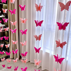 도르 페이퍼 나비 봄 모빌 가랜드 3m 파티 장식 세트, 핑크레드