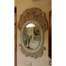 仿古 仿舊 實木雕刻橢圓型壁鏡掛鏡 印度進口 壁掛鏡 裝飾鏡