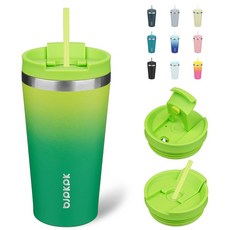 뚜껑이 있는 BJPKPK 18온스 단열 텀블러와 빨대 스테인리스 텀블러 여행용 커피 머그잔 재사용 가능한 보온 컵 블랙 레오파드, 18 Ounces_Hawaii Fruits-Yellow, 1개