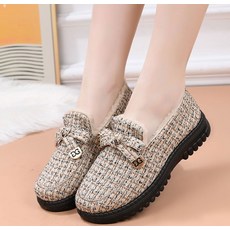 부드러운 양털 트위드 여성 방한화 털신 여성화 겨울 퍼 로퍼 단화