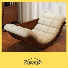 NeoValent 반달형 리클라이너 1인용소파 흔들의자 탁자겸용, 베이지색 쿠션+ 월넛프레임
