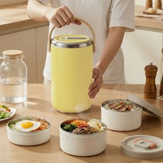 마술사 대용량 스텐 보온도시락 분리형 전자레인지 도시락, 1세트, 2600ML 3단 엘로우