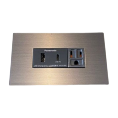 Panasonic國際牌 金屬風USB-A USB-C快充插座 3A快充 中一拉絲金屬面板 復古設計, 1個