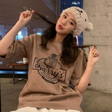 프린팅 여성 반팔 티셔츠 오버핏 여자 여름 반팔티