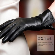 女士真皮加絨短款羊皮手套 觸屏開車騎車禮盒裝, 黑色單 觸屏 ,L 大號, 黑色, 單觸屏