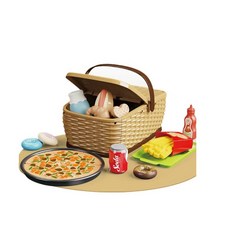 兒童扮家家酒玩具組，野餐籃食物模型，角色扮演益智玩具, 棕色, 1個