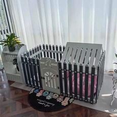 강아지 울타리 펜스형 하우스 아늑하고 편안한 실내외 강아지집 100x70x63cm, 1개, 그레이 울타리+화이트 문+반지붕