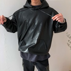 스트릿 남여공용 레더 오버핏 후드티