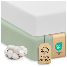 면 아기 침대 시트 2팩 - Sweety Fox 남아 및 여아용 미니 매트리스 커버 또는 유아 침대용 부드러운 저지 니트 피칸 크림 175700, Sage / White