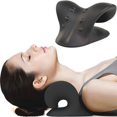Mmuu 讓脖子舒適 機能性 伸展 低枕 睡眠 C曲線 頸椎枕, 黑色, 1個