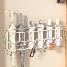 현대적인 미니멀리스트 벽걸이 우산 보관대 현관 우산꽂이 스탠드 금속 접이식 보관 선반, 9. 흰색 그리드 6개 + 후크 6개 [무료 추적 스티, 1개