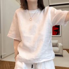 純棉白色短袖T恤 女款寬鬆圓領上衣