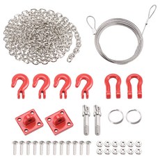 RC 자동차 부품 금속 트레일러 후크 견인 체인 족쇄 1/10 RC 크롤러 Traxxas TRX4 AXIAL SCX10 WRAITH D90 TAMIYA를위한 RC 자동차 부품, 레드 &amp; 실버