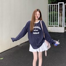 투니스 여성 레트로 레터 프린팅 리본 투라인 긴소매 티셔츠