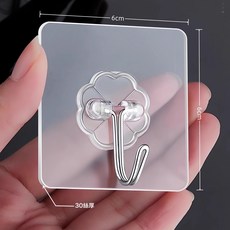 掛鉤強力粘膠牆壁貼牆承重透明無痕掛勾貼鉤免打孔鉤子粘貼粘鉤, 1個, 6*6大小30絲厚油膠掛鉤:/5份