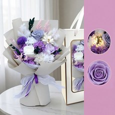 LED 무드등 꽃다발 시들지않는 생화 프리저브드 선물 감성 침대등 인테리어 소품 (가성비 최고), 연보라