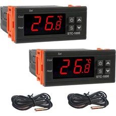 STC-1000 디지털 온도 조절기AC 10A 110V-220V 디지털 LED 온도 컨트롤러 가열식 냉각 센티미터 온도 조절기 2 릴레이 출력NTC 센서 프로브 포함 2팩