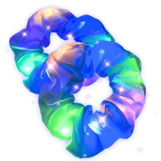 Earth Link 슈슈 빛나다 전 14색 LED 헤어 고무 브레이슬릿 장난감 액세서리 라이트 (14. 실버 2개)