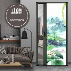 무타공 중문차광 슬라이딩 중문 V자형 단열 방음 방풍 냉난방차단 인테리어 공간분리 도어 현관거실용, 산수