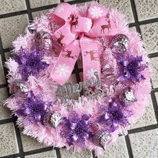 洋洋小品42cm手作粉紅聖誕花圈聖誕花環，桃園平鎮中壢聖誕節裝飾，聖誕樹藤圈佈置, 1個, 粉紅