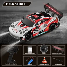 1/24 조종 드리프트 레이싱카 고속 4WD RC 모델 LED 라이트 포함 소 크리스마스 선물, 01 1A white