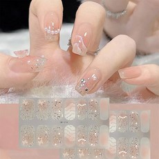 HIVOGUE 네일 스티커 손용 2장 붙이기만 하면 되는 네일 스티커 쇼트 네일 오피스 네일 초보자용 간단하고 반짝반짝 귀여운 심플 네일 디자인 네일 아트 네일 주얼리 여성