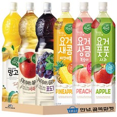 자연은 1.5L 음료 6종 세트 요거풋풋 ( 파인애플 복숭아 사과 ) 과일 주스 ( 망고 사과 포도 ), 6개