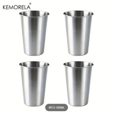 KEMORELA 4PCS 스테인레스 스틸 컵 300/400/500ML 스테인레스 스틸 텀블러 파인트 캠핑 컵 마시는 안경 쌓을 수있는 금속, 301-500ml, 1개, 4PCS-300ML