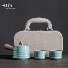 아소공방 금사철선 바람균열 고급 청자 찻잔 세트, 찻잔 2개,티포트1개,휴대용가방, 6세트