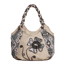 Jisham 여성 핸드백 캔버스 핸드메이드 천가방 가벼운 에코백