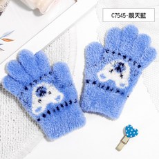 C7545 兒童款 森林小熊刺繡保暖手套 藍色