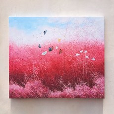 예쁜액자사랑 핑크뮬리 풍경화 그림 캔버스 프린트 액자 - 거실 현관 소품 인테리어, 10호F (530X455mm)