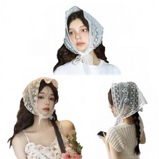 레이스 삼각 헤어스카프 헤어커치프 헤어두건 머리두건(Araium)