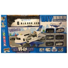 DIY 警察系列 飛機移動總部 聲光效果 收納 附六台車, 1個