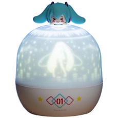 moeyu 初音未來16週年紀念星空投影夜燈 瞇瞇眼公仔 三色光旋轉功能 ABS材質, 初音未來星空投影燈