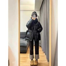 폭스퍼롱패딩 트렌치점퍼 벨트롱패딩 여성 퀄팅 겨울, 상세 페이지 참고, XL 블랙