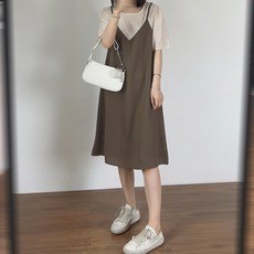 Yellwel여름 레이어드 스타일 루즈핏 스트랩 원피스 DJP