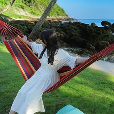 스트라이프 해먹 캠핑 차박 백패킹 트레킹 야외 정원 침대 간편설치, 1개, 스트라이프해먹 소형