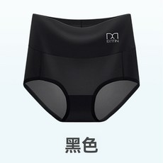 MEATIN 高腰冰絲內褲 女生無痕涼感內褲 親膚高彈石墨烯底檔, 黑色,L