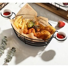 炸物籃 點心籃 醬料杯架, 橢圓雙孔炸物籃-附陶瓷醬料杯, 1個